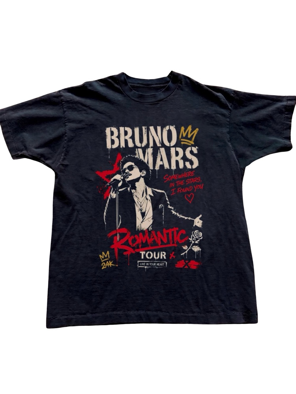 Bruno Mars Romantic Tour 2026 24K Graffiti Concert Black Band Tee